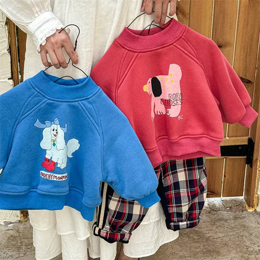 トレーナー・フーディ キッズトップス ドッグ犬プリント裏フリース長袖スウェットトレーナー【mh0008073】