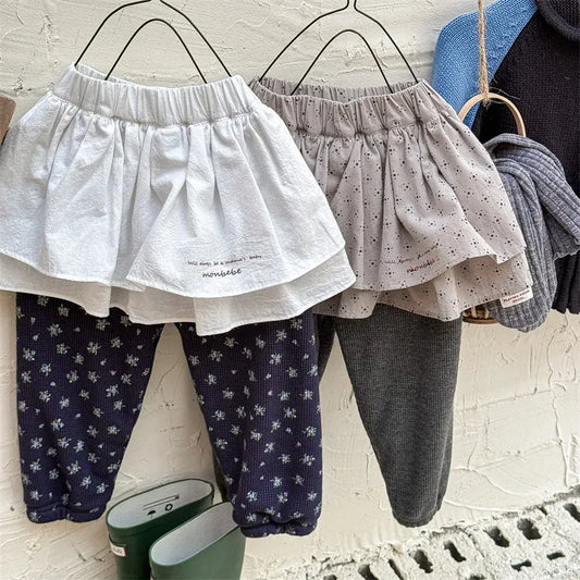 レギンスパンツ キッズパンツ ダブルフリルケーキスカートドッキング裏フリースレギンスパンツスカッツ【mh0008075】