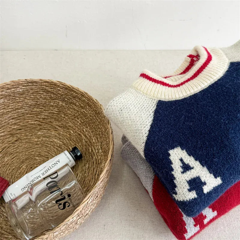 ニット・セーター キッズトップス パッチワークラグランつばめスワローニット長袖セーター【mh0008093】