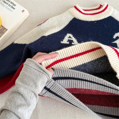 ニット・セーター キッズトップス パッチワークラグランつばめスワローニット長袖セーター【mh0008093】