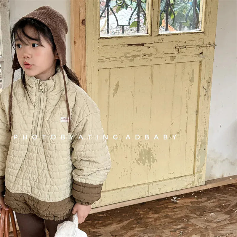 トレーナー・フーディ キッズアウター キルティング裏フリースハーフジッププルオーバー【mh0008191】