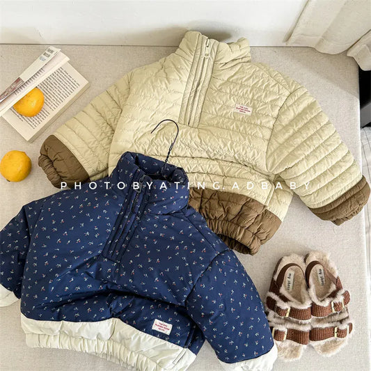 トレーナー・フーディ キッズアウター キルティング裏フリースハーフジッププルオーバー【mh0008191】