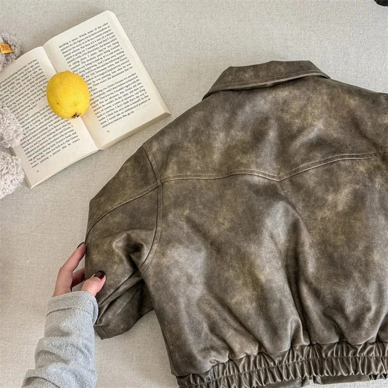 ショートコート・ジャケット・ジャンパー キッズアウター フェイクレザー襟付きジップアップブルゾンジャケット【mh0008193】