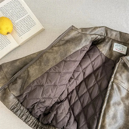 ショートコート・ジャケット・ジャンパー キッズアウター フェイクレザー襟付きジップアップブルゾンジャケット【mh0008193】