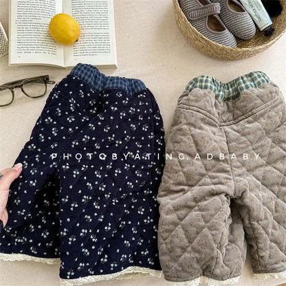 ロングパンツ・スウェットパンツ キッズパンツ フラワープリントコーデュロイパデッド防寒ロングパンツ【mh0008195】