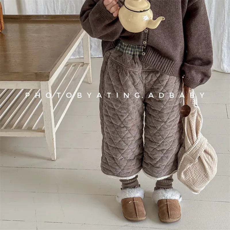 ロングパンツ・スウェットパンツ キッズパンツ フラワープリントコーデュロイパデッド防寒ロングパンツ【mh0008195】