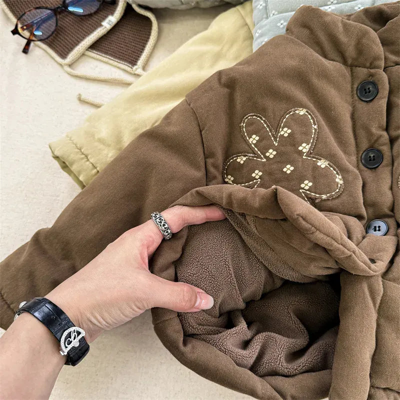 ショートコート・ジャケット・ジャンパー キッズアウター レトロフラワーパッチワークパデッドジャケットコート【mh0008197】