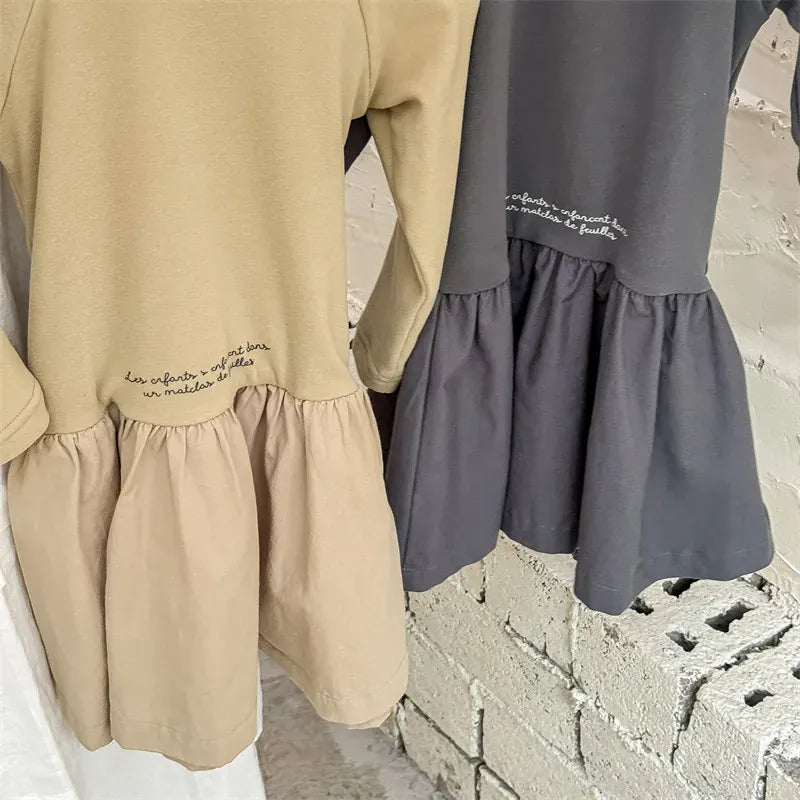 長袖ワンピース キッズワンピース ハイネックレターロゴプリントドッキング長袖ワンピース【mh0008281】