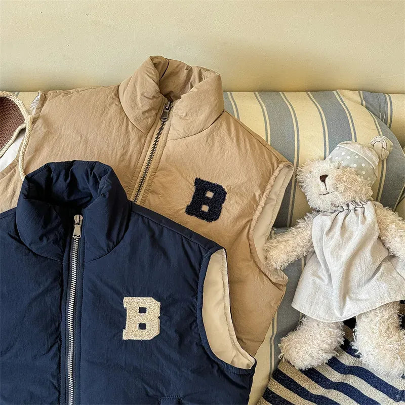 ベスト キッズベスト ワッペンアップリケパデッドジップアップアウターベスト【mh0008284】