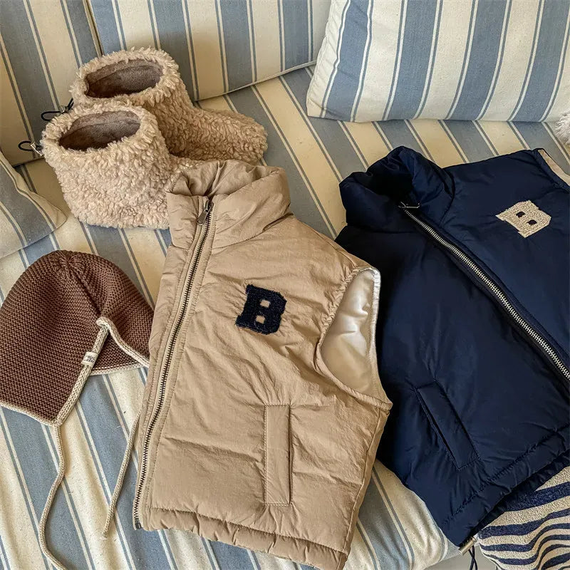 ベスト キッズベスト ワッペンアップリケパデッドジップアップアウターベスト【mh0008284】