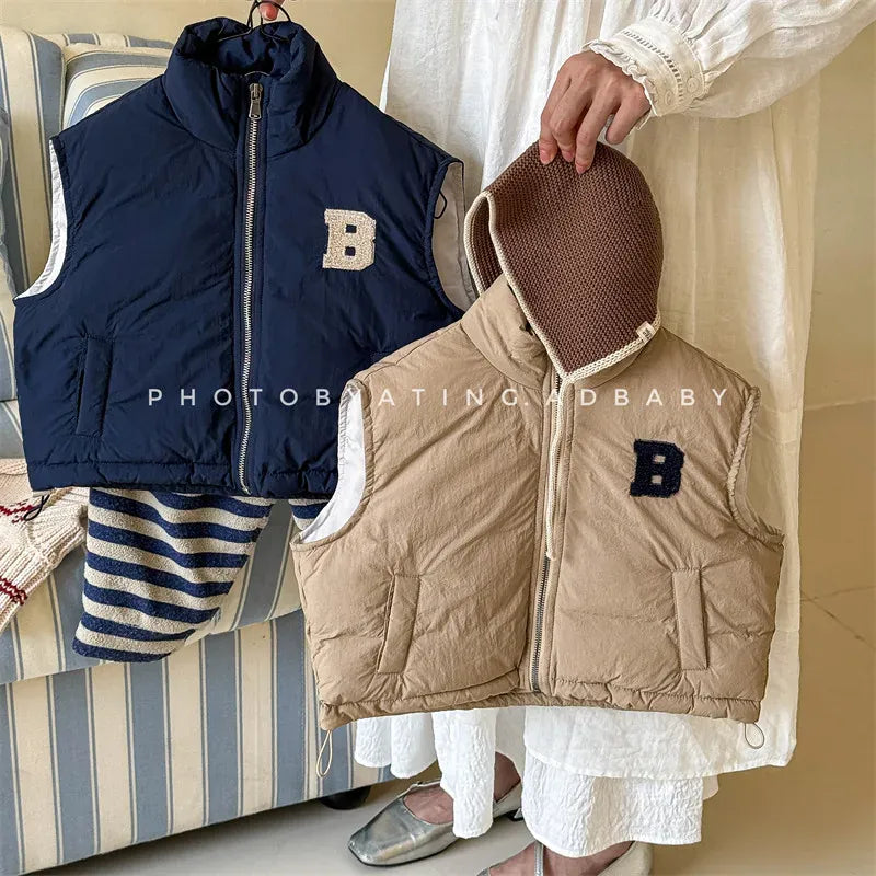 ベスト キッズベスト ワッペンアップリケパデッドジップアップアウターベスト【mh0008284】