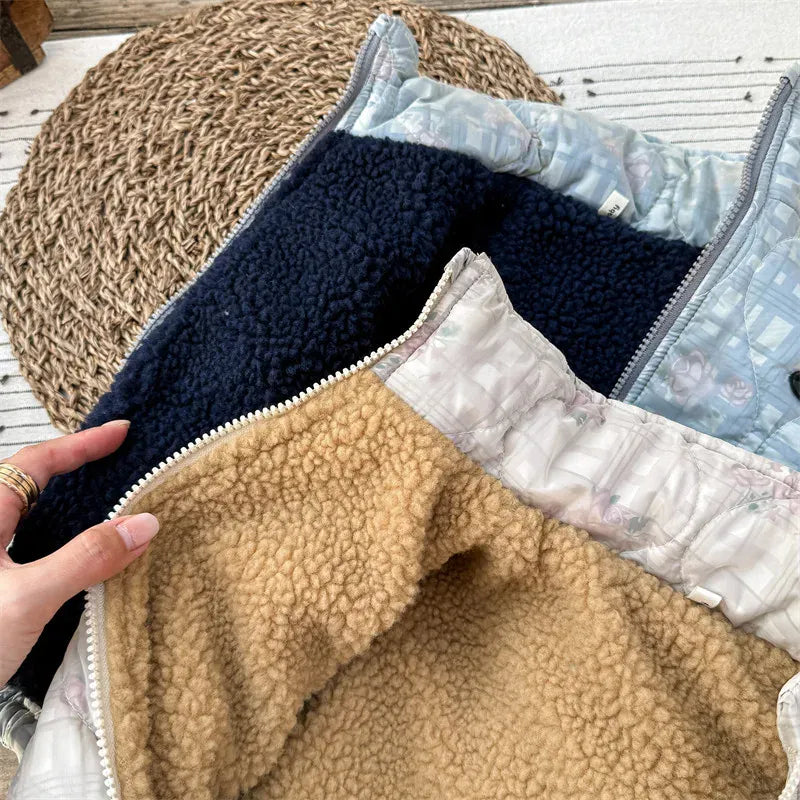 ベスト キッズベスト フラワーチェックプリントジップアップアウターベスト【mh0008285】