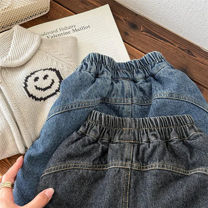 デニムパンツ キッズパンツ 裏ボアフリースルーズロングデニムパンツジーンズ【mh0008286】