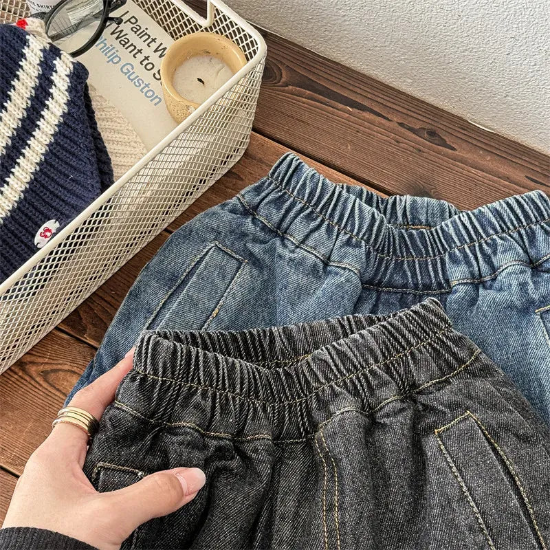 デニムパンツ キッズパンツ 裏ボアフリースルーズロングデニムパンツジーンズ【mh0008286】