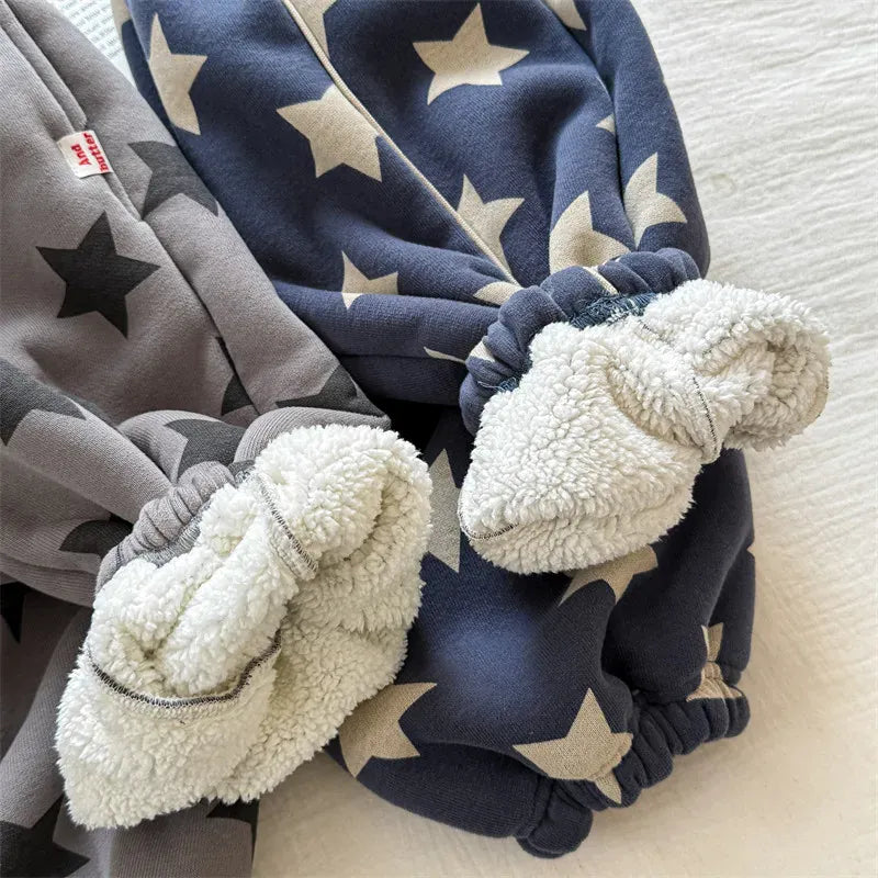 ロングパンツ・スウェットパンツ キッズパンツ 星スタープリント裏フリースロングルーズスウェットパンツ【mh0008288】