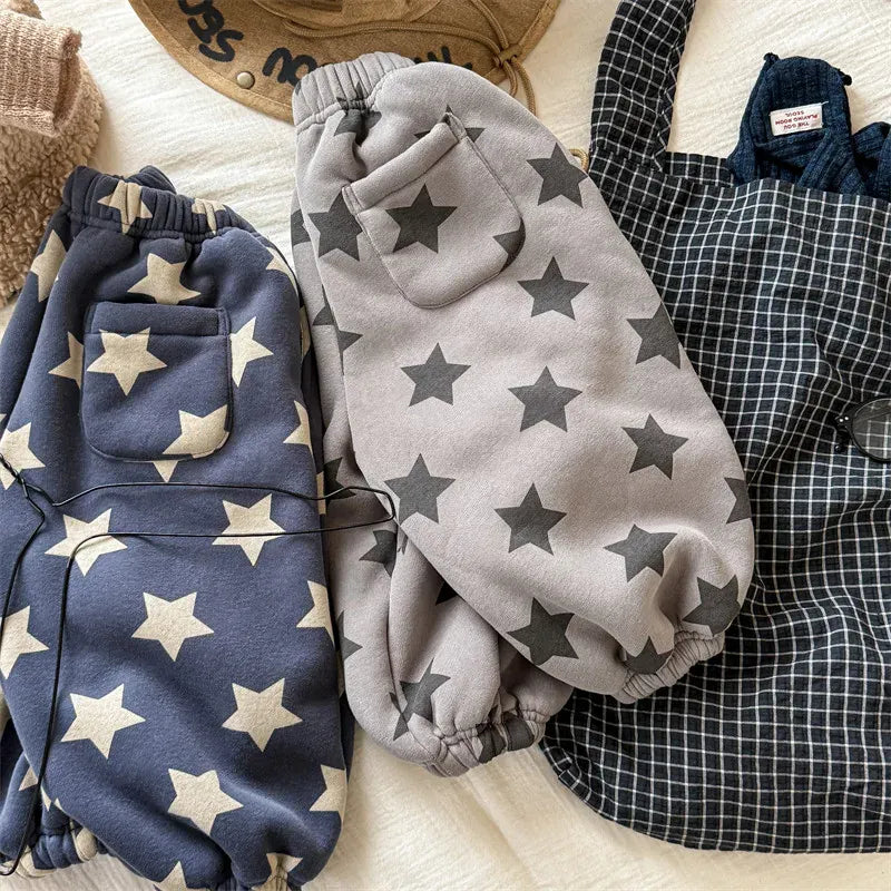 ロングパンツ・スウェットパンツ キッズパンツ 星スタープリント裏フリースロングルーズスウェットパンツ【mh0008288】