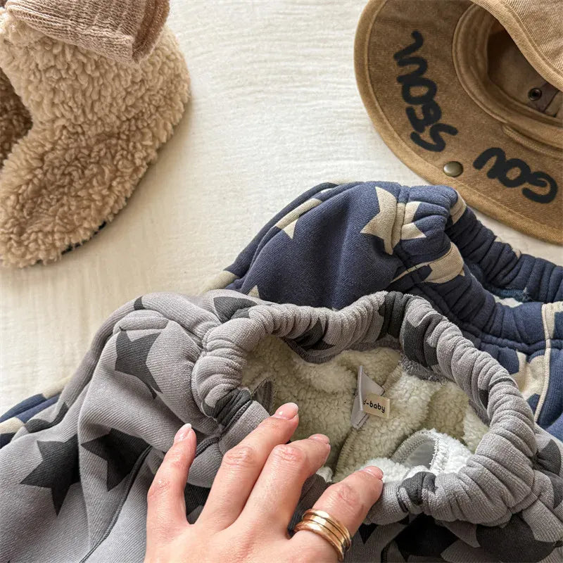 ロングパンツ・スウェットパンツ キッズパンツ 星スタープリント裏フリースロングルーズスウェットパンツ【mh0008288】