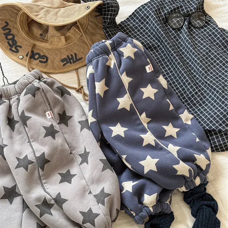 ロングパンツ・スウェットパンツ キッズパンツ 星スタープリント裏フリースロングルーズスウェットパンツ【mh0008288】