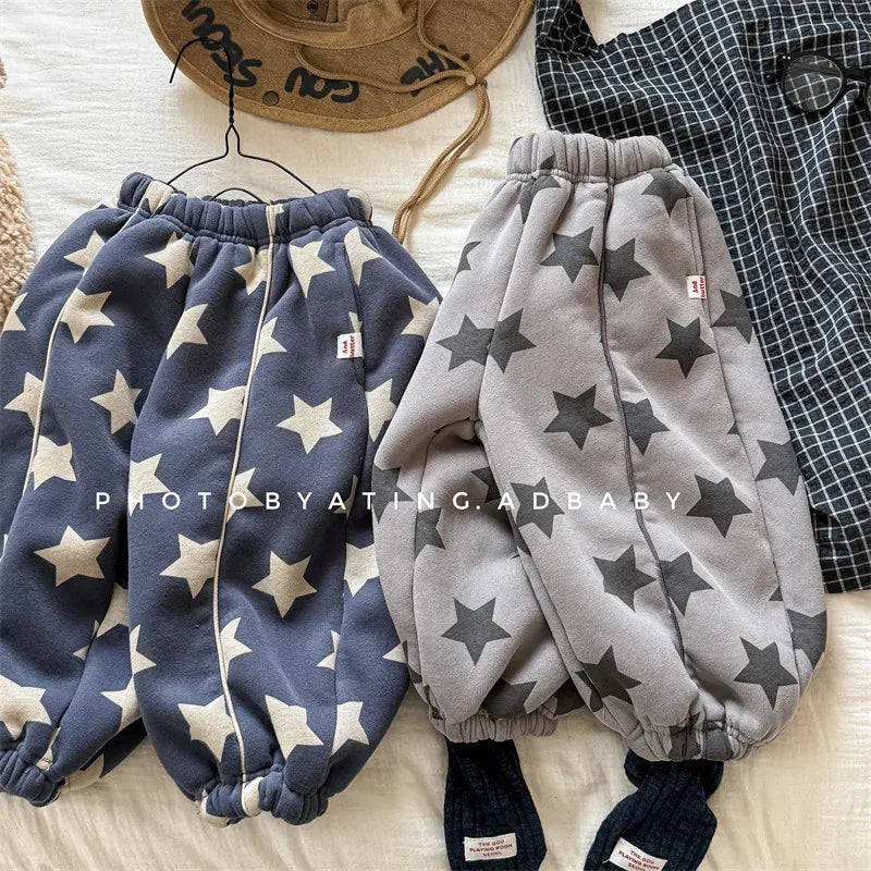 ロングパンツ・スウェットパンツ キッズパンツ 星スタープリント裏フリースロングルーズスウェットパンツ【mh0008288】