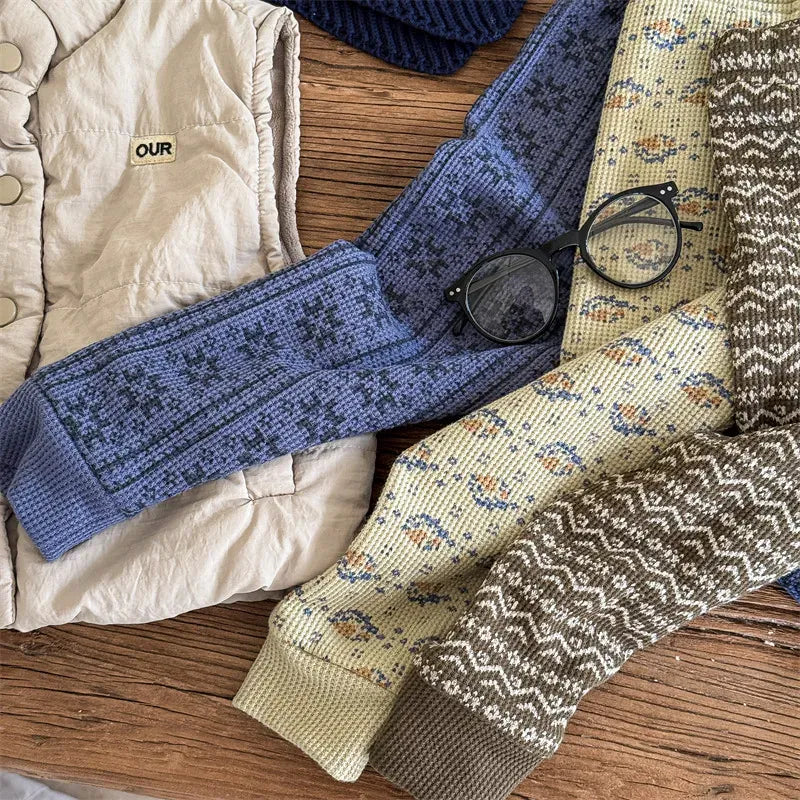 レギンスパンツ キッズパンツ 幾何学トライバルプリント裏フリースレギンスパンツ【mh0008289】