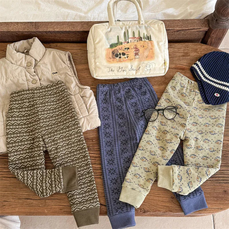 レギンスパンツ キッズパンツ 幾何学トライバルプリント裏フリースレギンスパンツ【mh0008289】