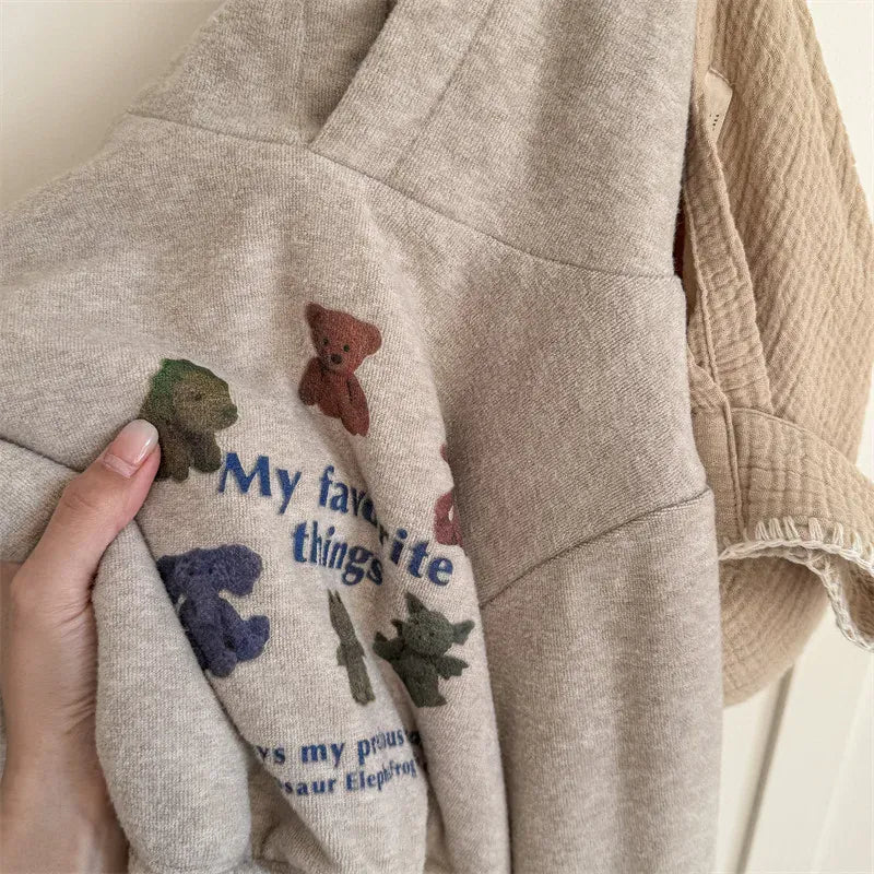 トレーナー・フーディ キッズトップス 裏ボアフリースアニマルプリントフーディ長袖スウェットパーカー【mh0008298】