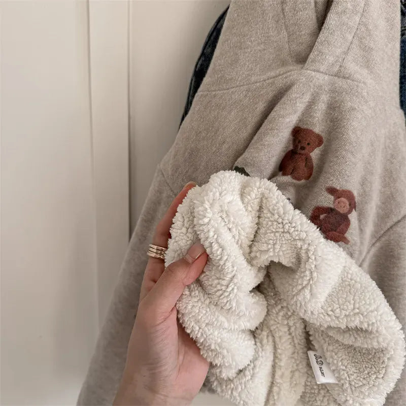 トレーナー・フーディ キッズトップス 裏ボアフリースアニマルプリントフーディ長袖スウェットパーカー【mh0008298】