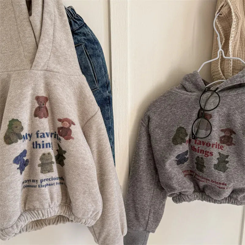 トレーナー・フーディ キッズトップス 裏ボアフリースアニマルプリントフーディ長袖スウェットパーカー【mh0008298】