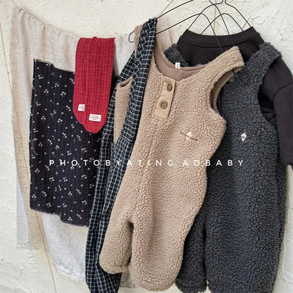サロペットパンツ・サスペンダーパンツ キッズジャンプスーツ ボアフリースノースリーブサロペットパンツ【mh0008321】