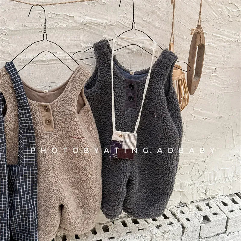 サロペットパンツ・サスペンダーパンツ キッズジャンプスーツ ボアフリースノースリーブサロペットパンツ【mh0008321】