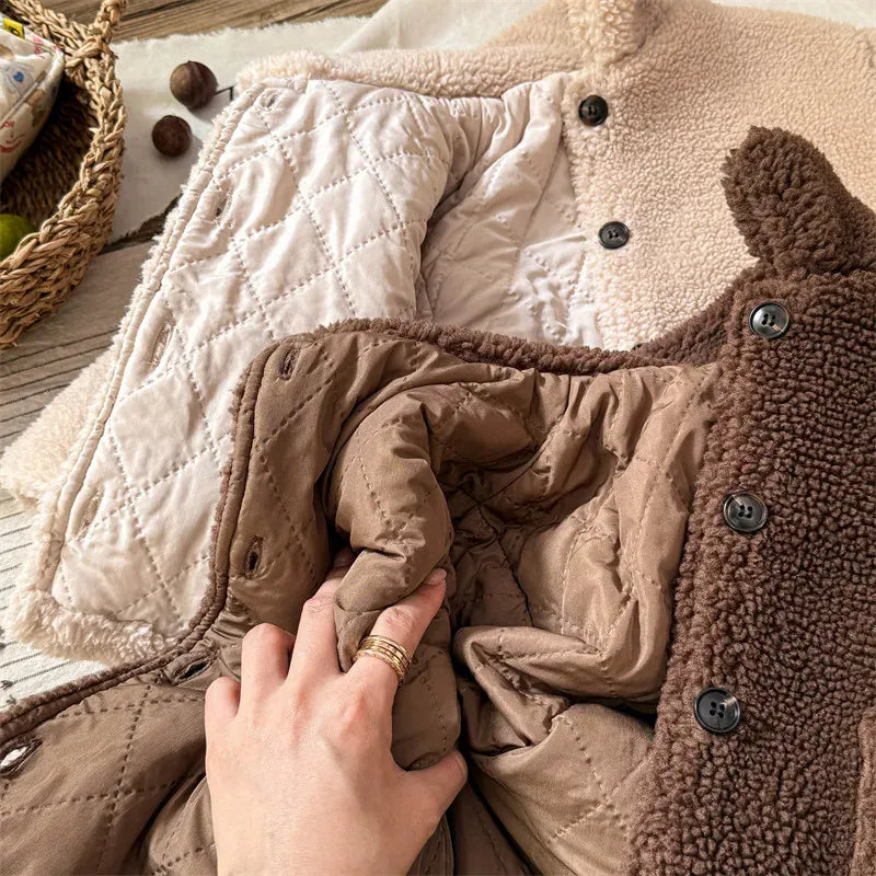 ショートコート・ジャケット・ジャンパー キッズアウター バックレターロゴ刺繍ボアフリースジャケットコート【mh0008324】