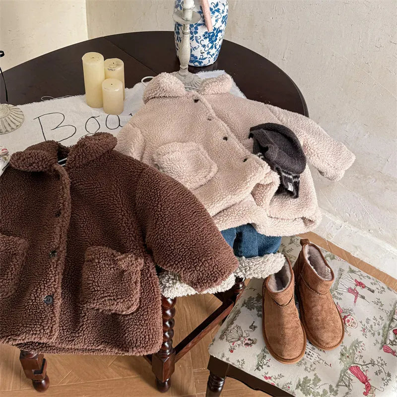 ショートコート・ジャケット・ジャンパー キッズアウター バックレターロゴ刺繍ボアフリースジャケットコート【mh0008324】