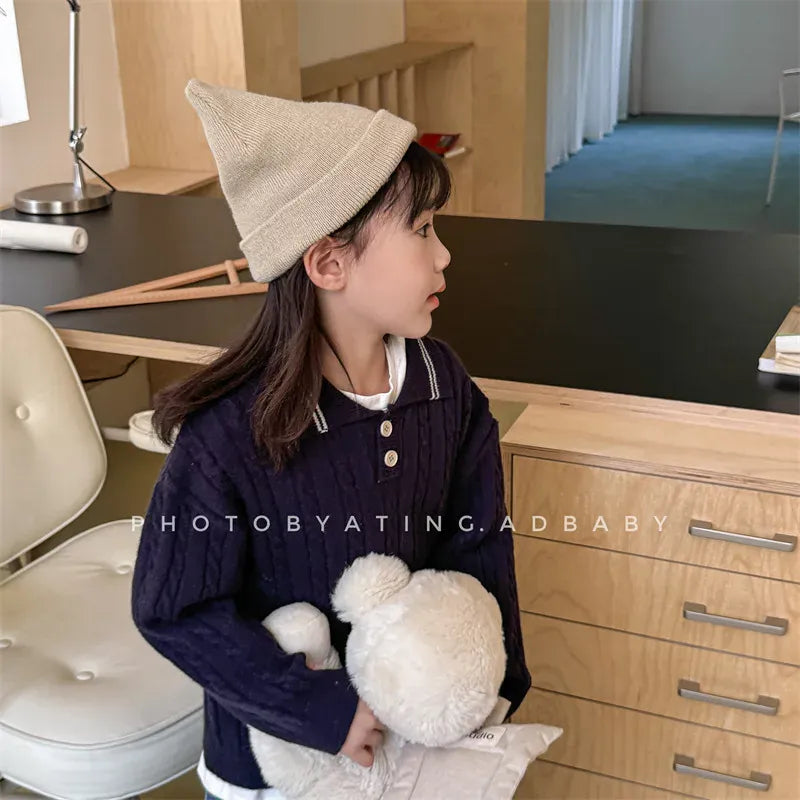 ニット・セーター キッズトップス アランニットケーブル編み長袖ポロセーター【mh0008437】