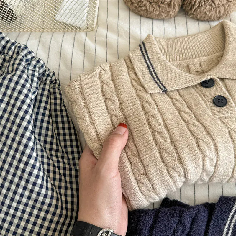 ニット・セーター キッズトップス アランニットケーブル編み長袖ポロセーター【mh0008437】