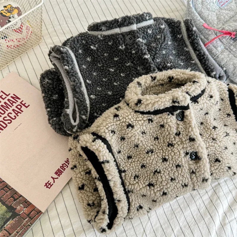 ベスト キッズベスト ハート柄ボアフリース前あきベスト【mh0008439】