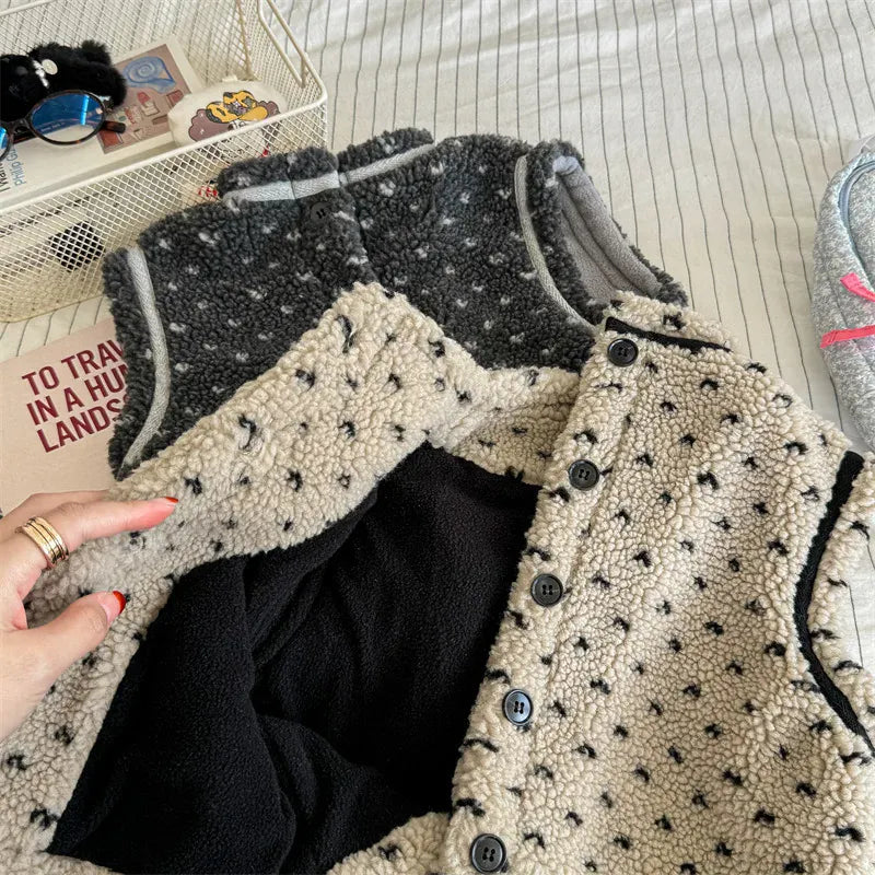 ベスト キッズベスト ハート柄ボアフリース前あきベスト【mh0008439】