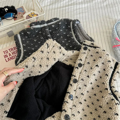 ベスト キッズベスト ハート柄ボアフリース前あきベスト【mh0008439】