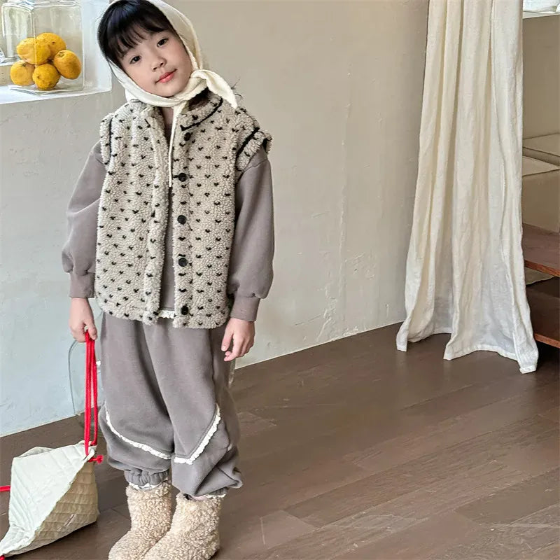 ベスト キッズベスト ハート柄ボアフリース前あきベスト【mh0008439】