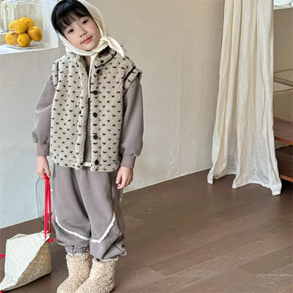 ベスト キッズベスト ハート柄ボアフリース前あきベスト【mh0008439】