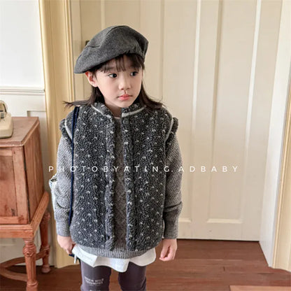 ベスト キッズベスト ハート柄ボアフリース前あきベスト【mh0008439】