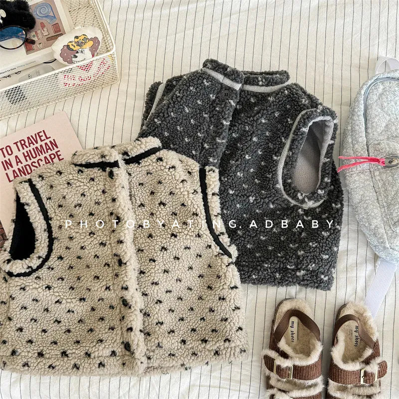 ベスト キッズベスト ハート柄ボアフリース前あきベスト【mh0008439】