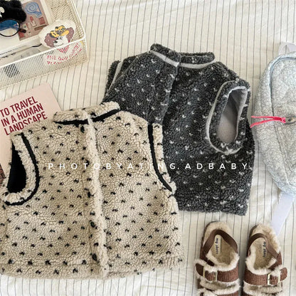 ベスト キッズベスト ハート柄ボアフリース前あきベスト【mh0008439】