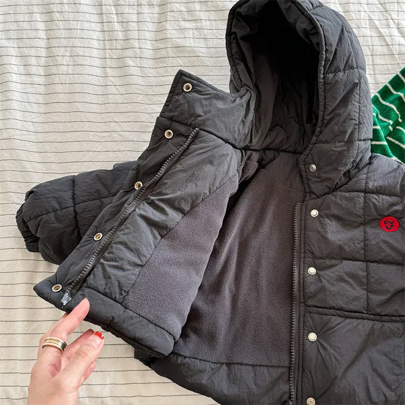 ショートコート・ジャケット・ジャンパー キッズアウター ブロックキルティングフーディジャケットコート【mh0008442】