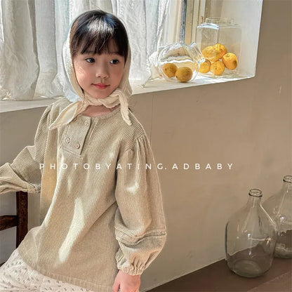 長袖シャツ・ブラウス キッズトップス コーデュロイ長袖パフスリーブチュニックブラウス【mh0008443】