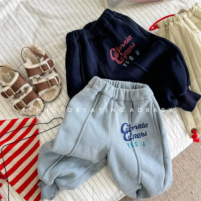 ロングパンツ・スウェットパンツ キッズパンツ レターロゴプリント裏フリースロングスウェットパンツ【mh0008450】