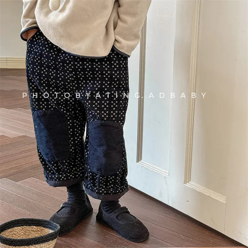 ロングパンツ・スウェットパンツ キッズパンツ フラワープリントキルティングロングパンツ【mh0008453】