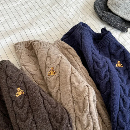 ニット・セーター キッズトップス アランニットケーブル編みベアくま刺繍長袖セーター【mh0008454】