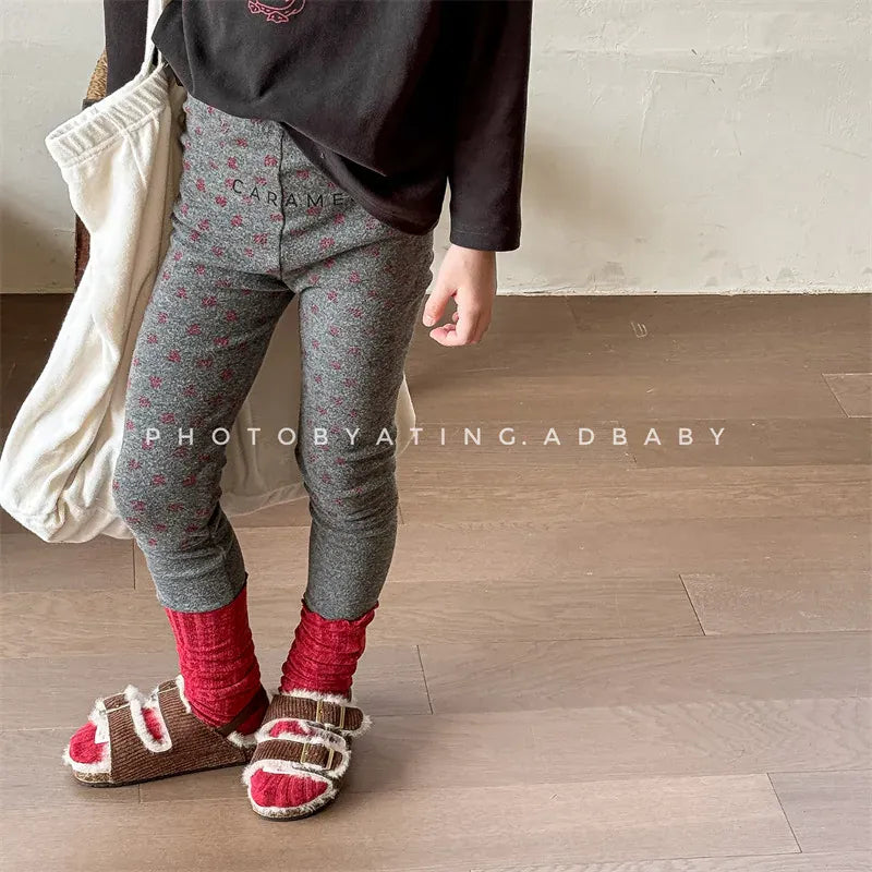 レギンスパンツ キッズパンツ フラワープリント切り替えレギンスパンツ【mh0008455】