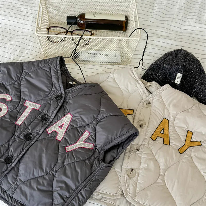 ベスト キッズベスト レターロゴ刺繍キルティングビッグシルエットベスト【mh0008457】