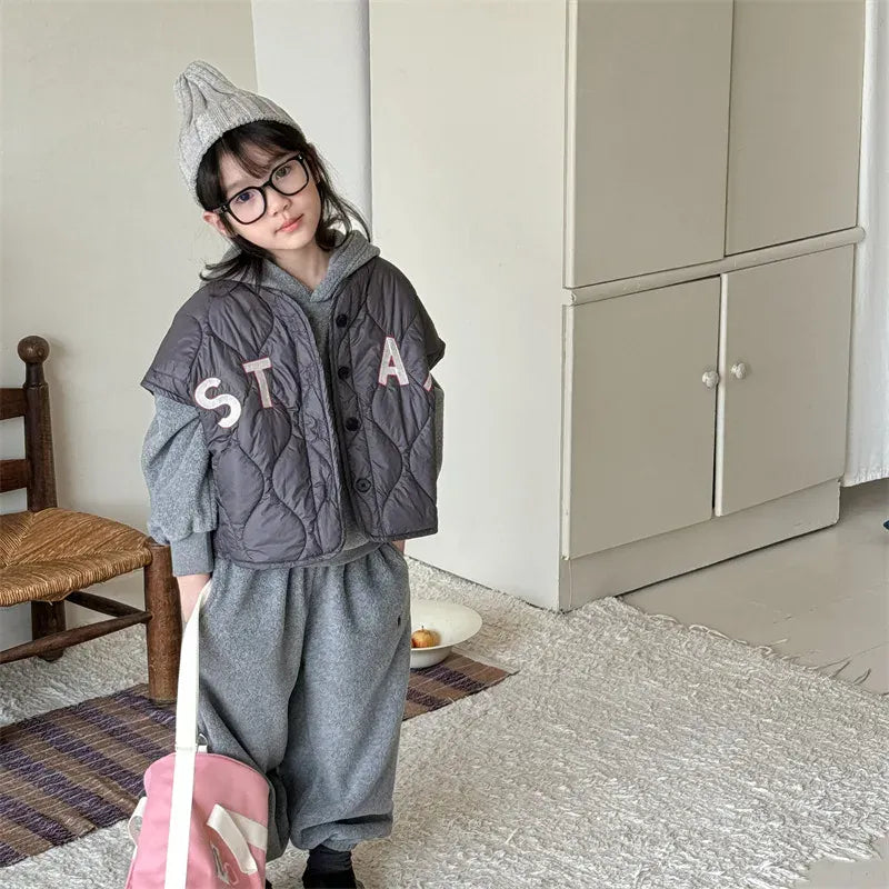 ベスト キッズベスト レターロゴ刺繍キルティングビッグシルエットベスト【mh0008457】